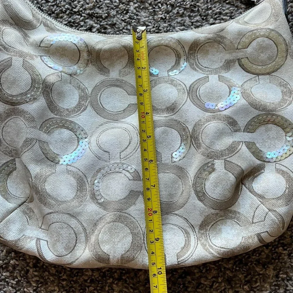 Vintage Coach Kristin Signature Canvas Khaki Cream Optic Art Sequin Hobo Bag - Picture 8 of 8